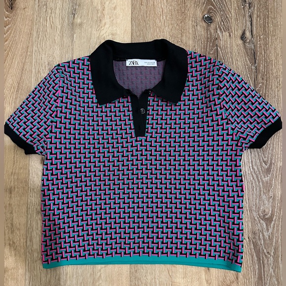 Zara and Fendi collab Knit Collared Geometric Top - Picture 1 of 4